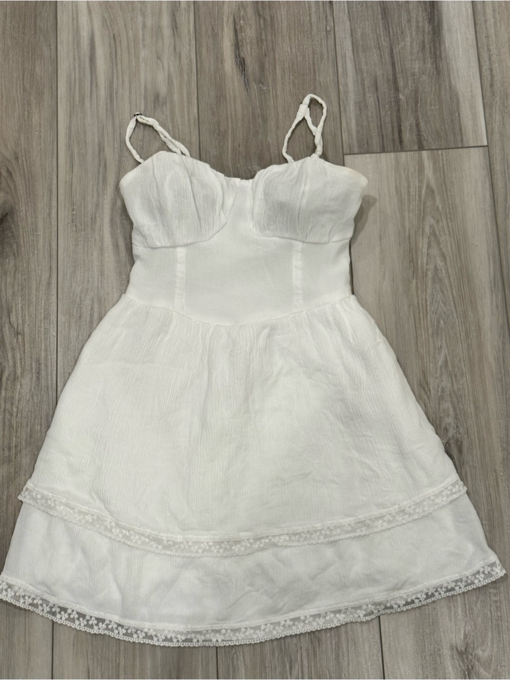 Hollister White Spaghetti-Strap Sundress with Lace Trim